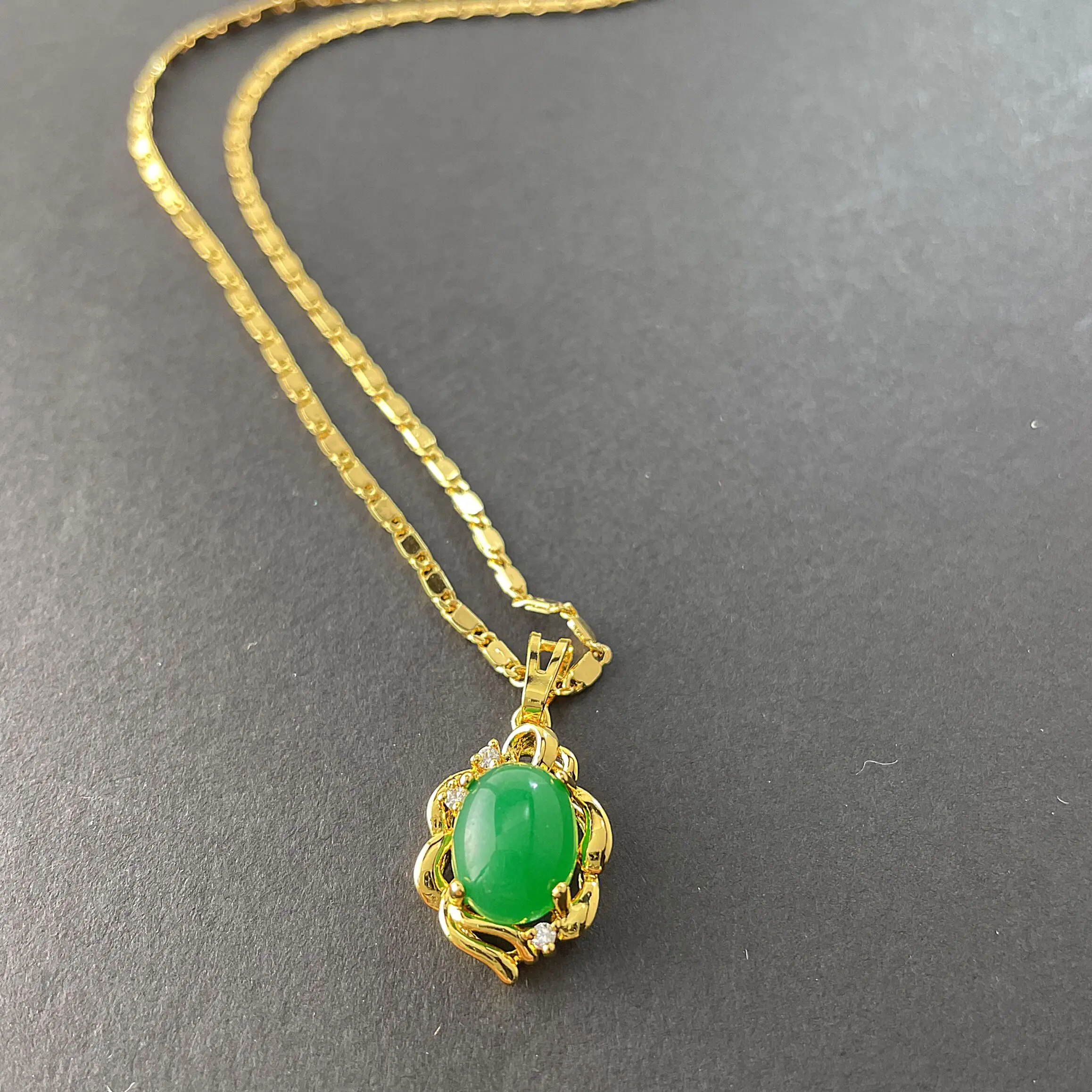 24k Gold Plated Emerald Pendant Necklace Earring Jewelry Set For A Woman's Engagement Gift - Image 4
