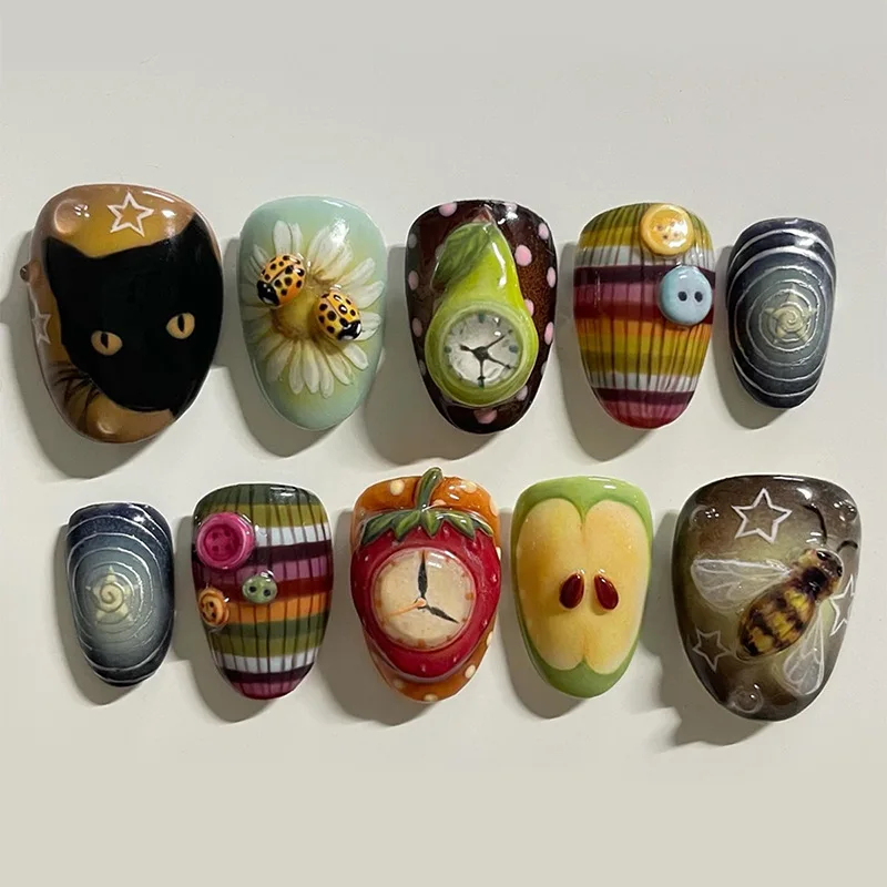 24pcs Anime Pattern Nails Tips Colorful Almond Press on Nails Art Ornament for Girls Wearable Cute False Nails Set Fake Nails - Image 2