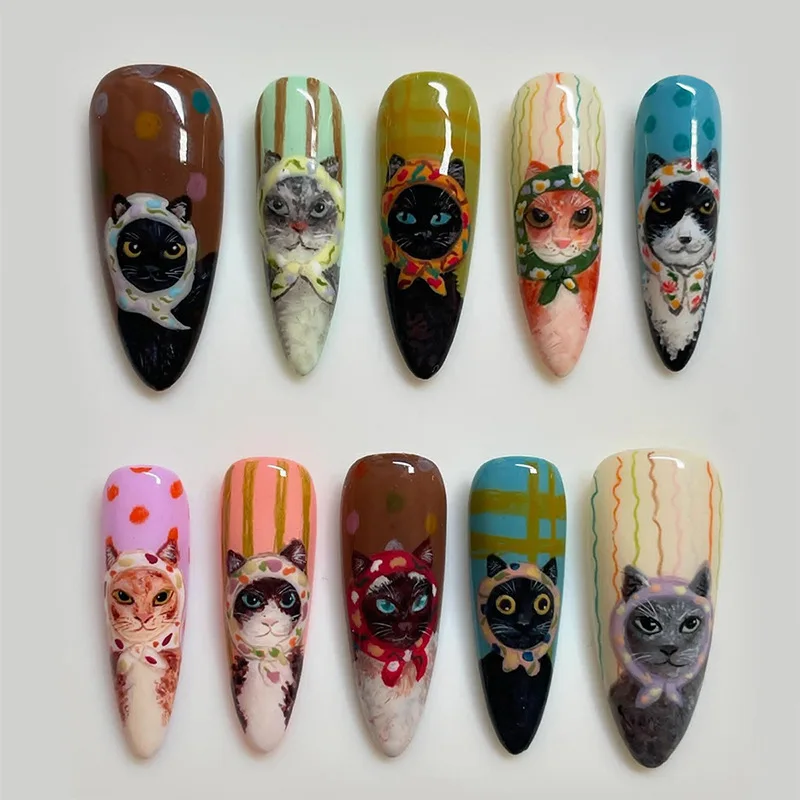 24pcs Anime Pattern Nails Tips Colorful Almond Press on Nails Art Ornament for Girls Wearable Cute False Nails Set Fake Nails - Image 4