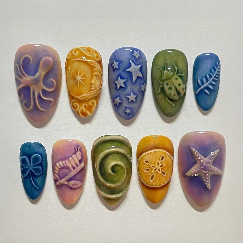 24pcs Anime Pattern Nails Tips Colorful Almond Press on Nails Art Ornament for Girls Wearable Cute False Nails Set Fake Nails - Image 3