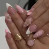 24pcs Pink Flower Almond Press on Nails Kawaii False Nails Wearable Stick-on Nails Fake Nail Uñas Postizas Накладные Ногти 네일팁