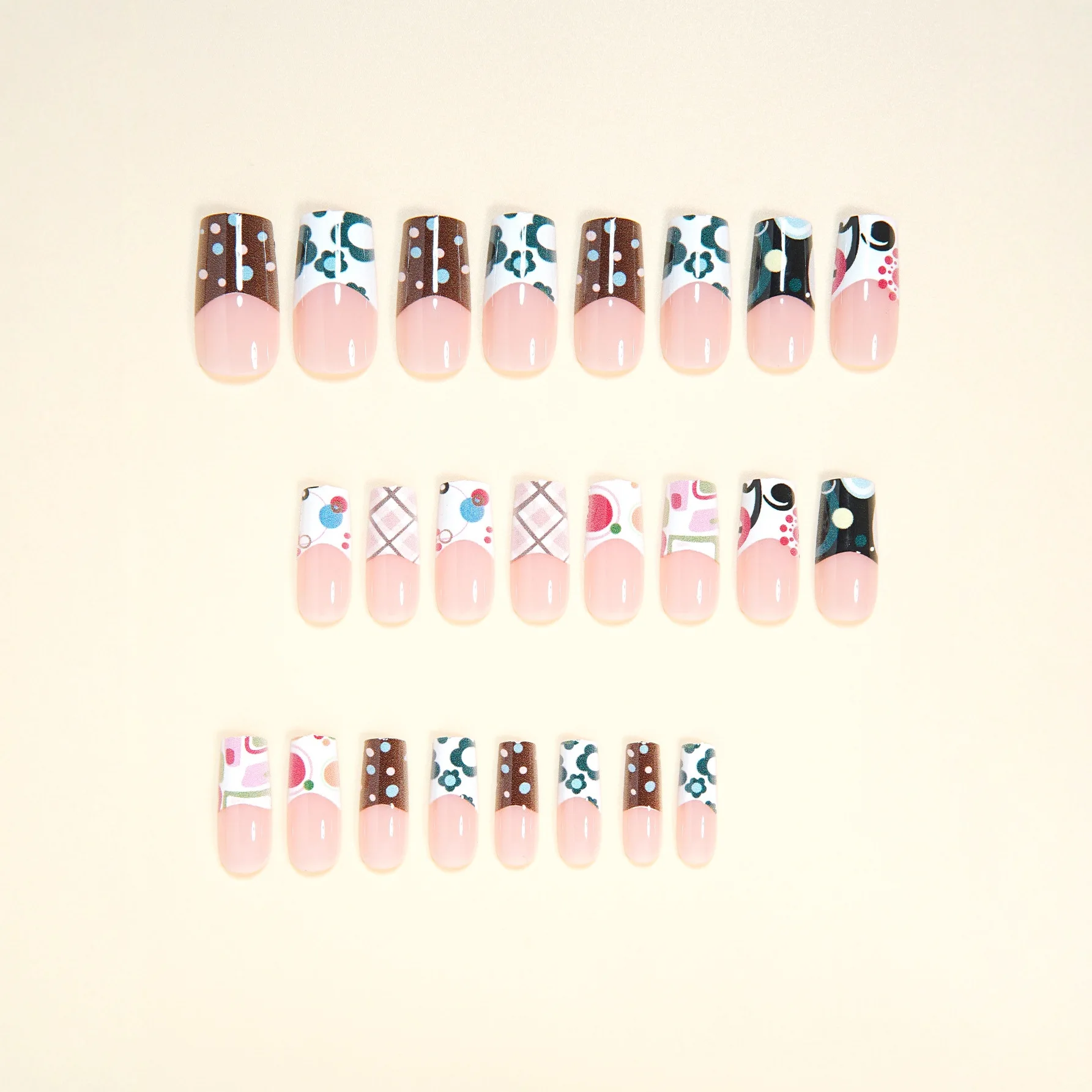 24pcs Sweet Cool French Style False Nails Wave Point Flower Designs Spicy Girl Press On Nails Medium Coffin European Fake Nail - Image 3