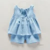 2PC Summer New Girls' Outfit Baby Girls' Sleeveless T-shirt Children's Short-sleeve Clothing Set Two-piece Trendy Set