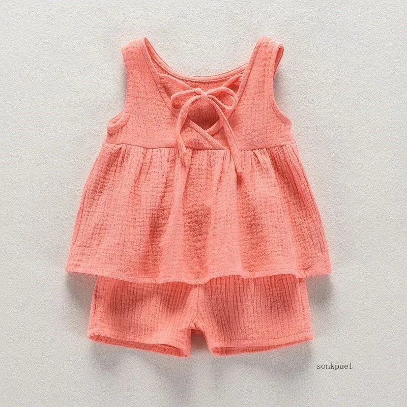 2PC Summer New Girls' Outfit Baby Girls' Sleeveless T-shirt Children's Short-sleeve Clothing Set Two-piece Trendy Set - Image 5