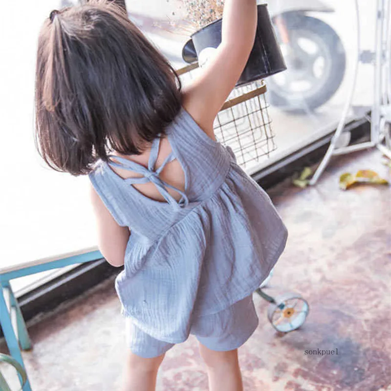 2PC Summer New Girls' Outfit Baby Girls' Sleeveless T-shirt Children's Short-sleeve Clothing Set Two-piece Trendy Set - Image 4