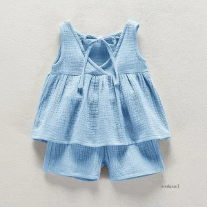 2PC Summer New Girls' Outfit Baby Girls' Sleeveless T-shirt Children's Short-sleeve Clothing Set Two-piece Trendy Set