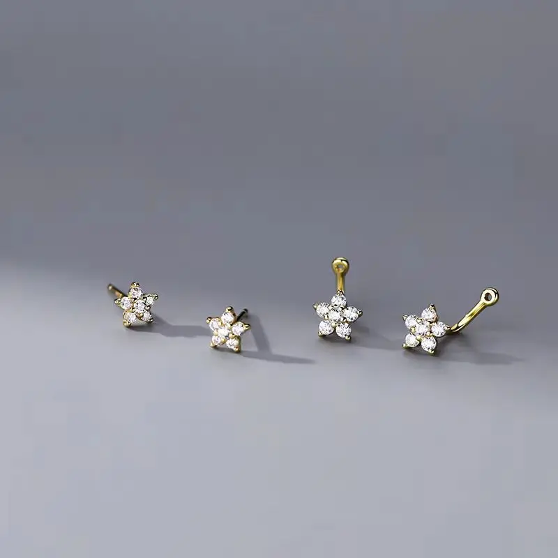 2PCS Double Flower Stud Earring Womem Fashion Tragus Piercing Earring Cartilage Jewelry Crystal Lobe Earring For Girls Cute Gift - Image 3