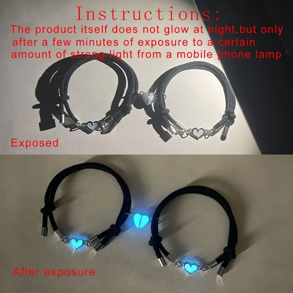 2PCS Glow in the Dark Love Heart Couple Bracelets Luminous Woven Braided Bracelet For Women Men Friendship Love Jewelry Gift - Image 3