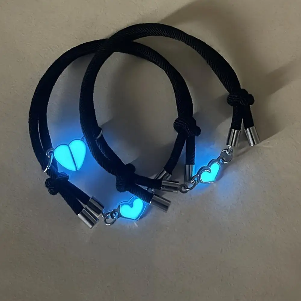2PCS Glow in the Dark Love Heart Couple Bracelets Luminous Woven Braided Bracelet For Women Men Friendship Love Jewelry Gift