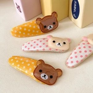 2PCS Kawaii Cartoon Rilakkuma Bangs Side Clip Cute Wave Point BB Hair Clip Sweet Versatile Hairpin Hair Decoration Birthday Gift