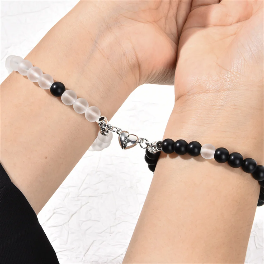2PCS/Set Beads Couple Bracelets Natural Stone Distance Heart Magnet Bracelet For Lovers Fashion Lovers Jewelry Gift - Image 4