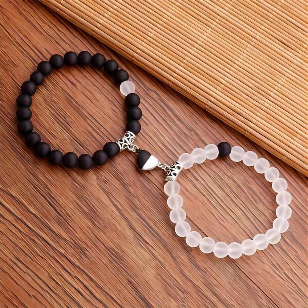 2PCS/Set Beads Couple Bracelets Natural Stone Distance Heart Magnet Bracelet For Lovers Fashion Lovers Jewelry Gift