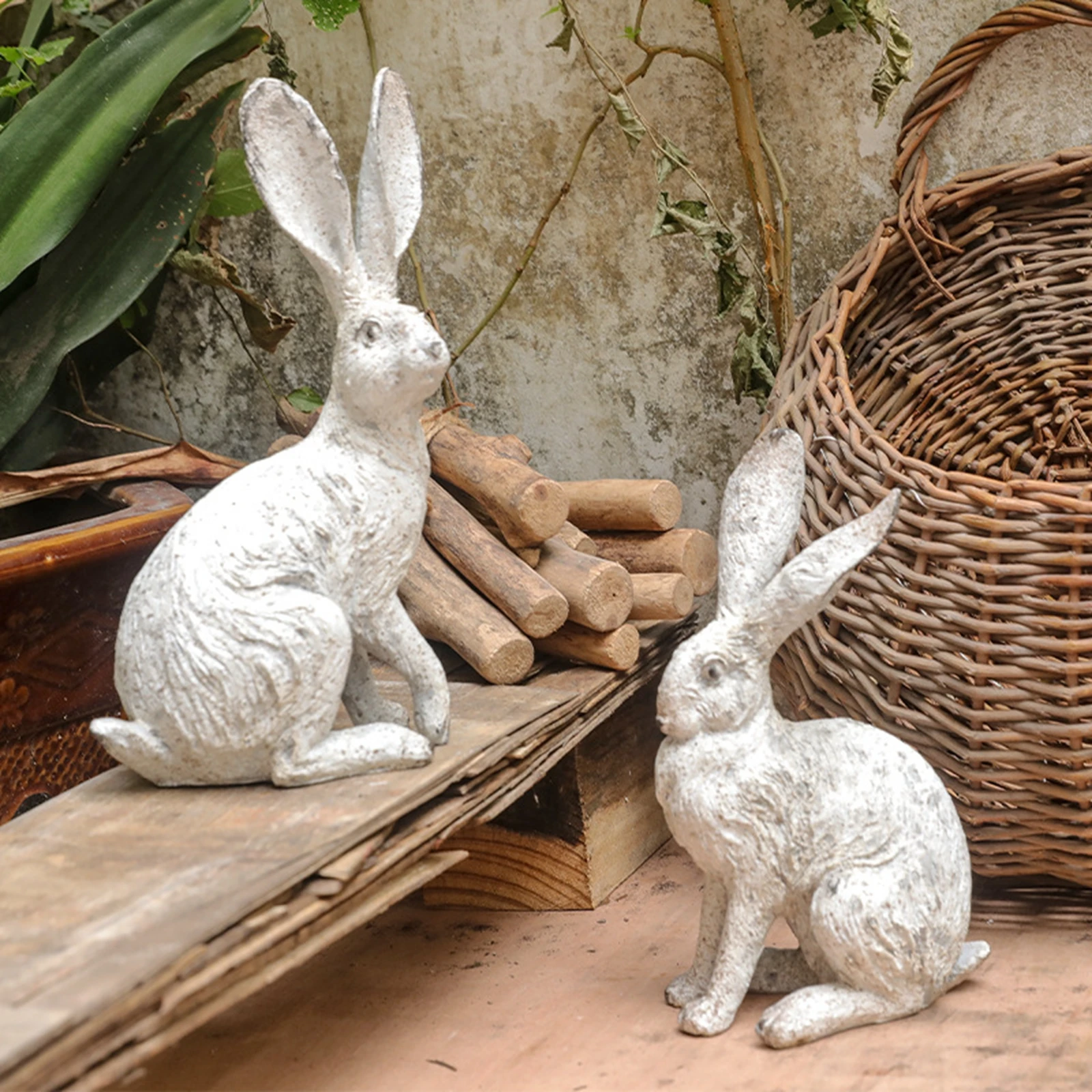 2Pcs Garden Statues Rabbit Statues Home Decor Rabbit Sculptures Resin Statues for Bedroom Indoors Courtyard Bookshelf Office - Image 4