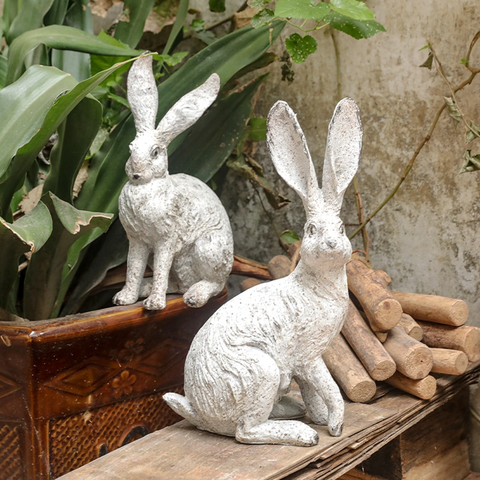 2Pcs Garden Statues Rabbit Statues Home Decor Rabbit Sculptures Resin Statues for Bedroom Indoors Courtyard Bookshelf Office - Image 3