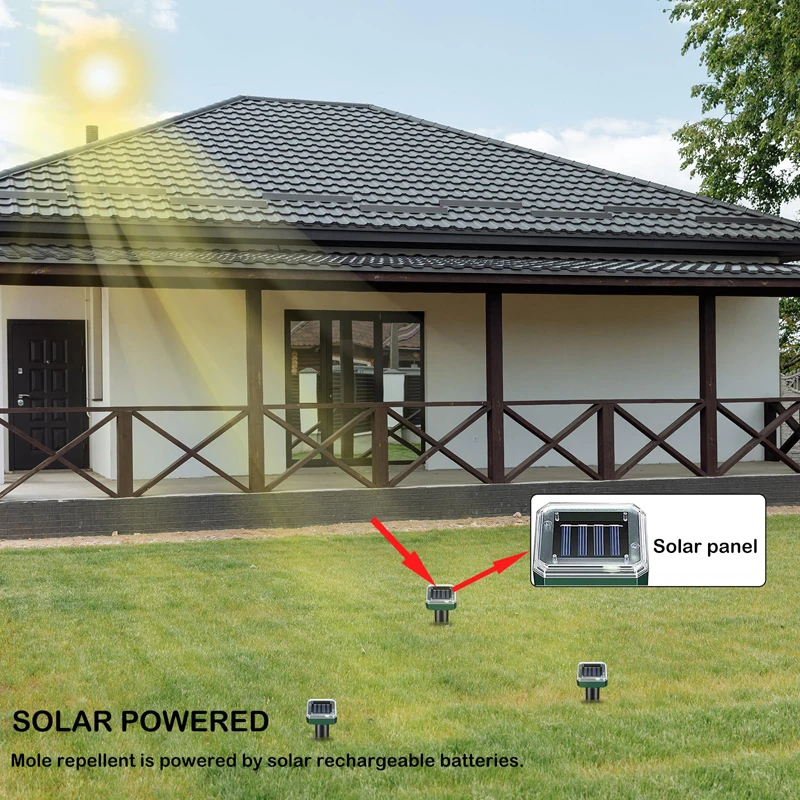 2Pcs Solar Outdoor Mole Groundhog Repellent Stakes Ultrasonic Gopher Repeller Vole Deterrent Waterproof Sonic Repellent Spikes - Image 2