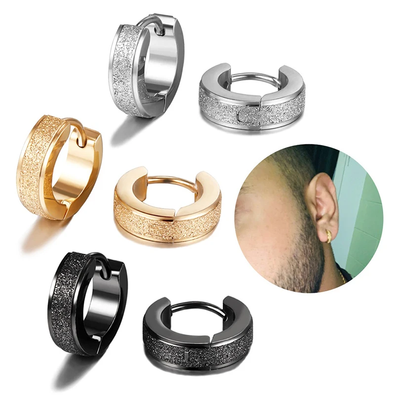 2pc Wide Frosting Stainless Steel Hoop Earrings Black Round Earring For Women Men Punk Vintage Circle Earring Jewelry Statement - Image 2
