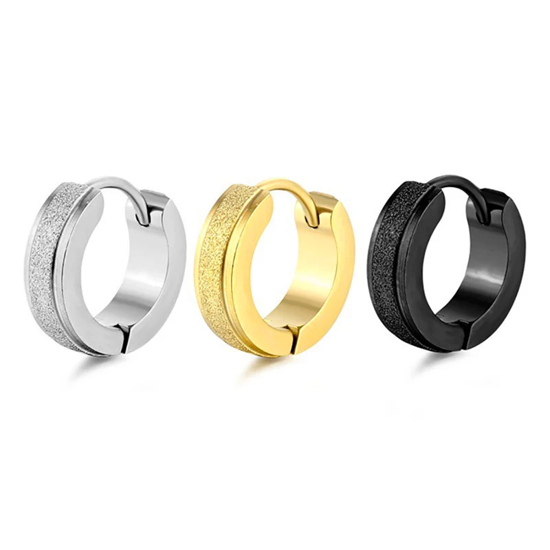 2pc Wide Frosting Stainless Steel Hoop Earrings Black Round Earring For Women Men Punk Vintage Circle Earring Jewelry Statement - Image 6