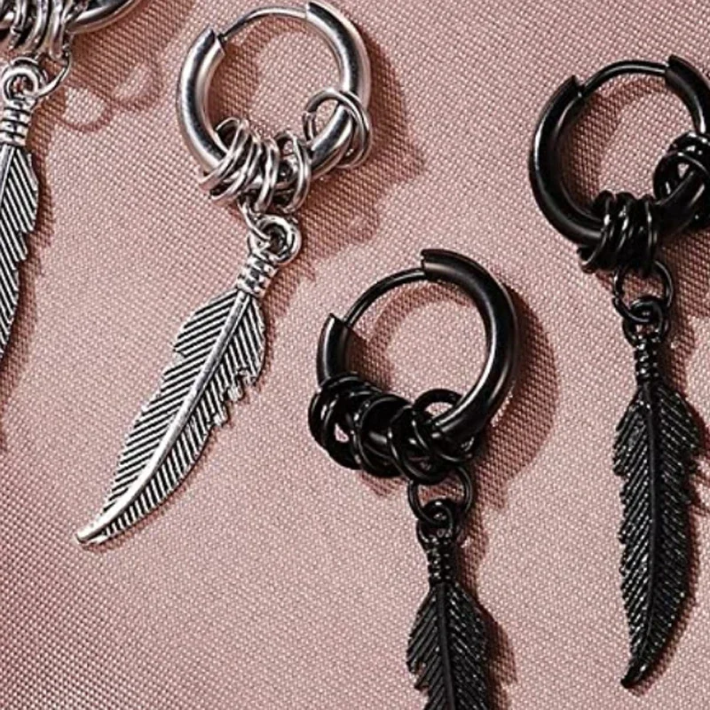 2pc korean Fashion Cross feather Stud Earrings Punk Rock Style For Women men High Quality Stainless steel Hiphop Ear Jewelry - Image 2