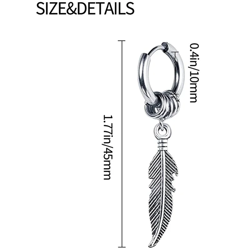 2pc korean Fashion Cross feather Stud Earrings Punk Rock Style For Women men High Quality Stainless steel Hiphop Ear Jewelry - Image 6
