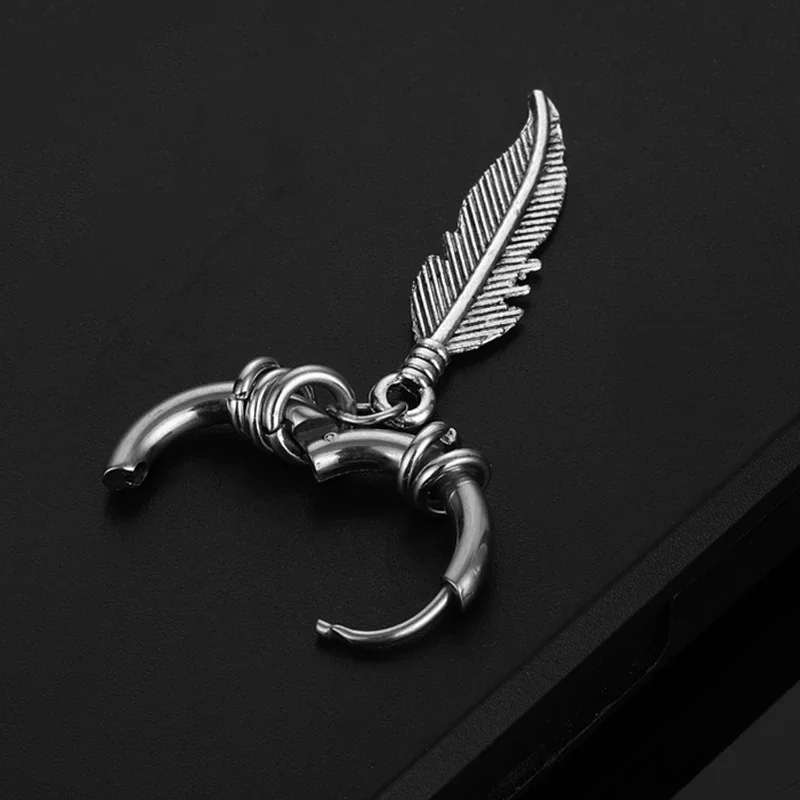 2pc korean Fashion Cross feather Stud Earrings Punk Rock Style For Women men High Quality Stainless steel Hiphop Ear Jewelry - Image 3
