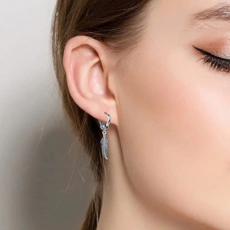 2pc korean Fashion Cross feather Stud Earrings Punk Rock Style For Women men High Quality Stainless steel Hiphop Ear Jewelry - Image 4