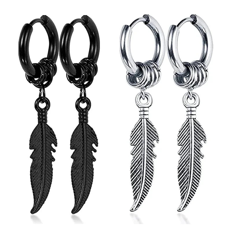 2pc korean Fashion Cross feather Stud Earrings Punk Rock Style For Women men High Quality Stainless steel Hiphop Ear Jewelry - Image 5