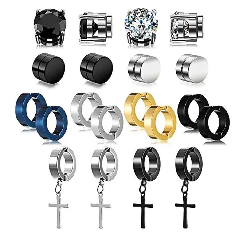 2pcs Punk Mens Strong Magnet Magnetic Ear Stud Set, Non Piercing Earrings Fake Cross Earrings Gift For Boyfriend Lover Jewelry - Image 2