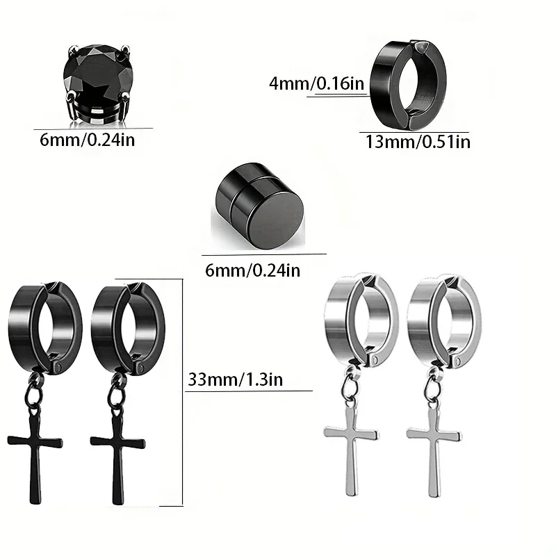 2pcs Punk Mens Strong Magnet Magnetic Ear Stud Set, Non Piercing Earrings Fake Cross Earrings Gift For Boyfriend Lover Jewelry - Image 6