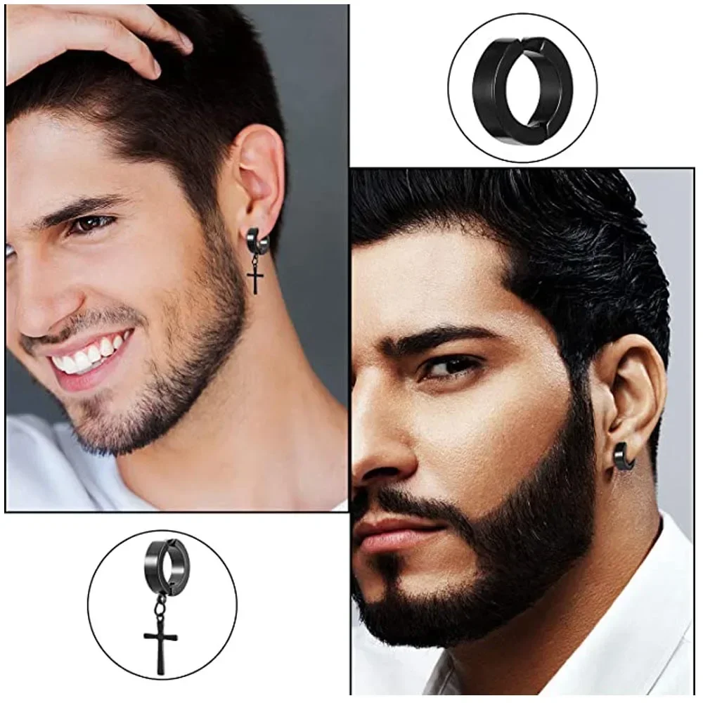2pcs Punk Mens Strong Magnet Magnetic Ear Stud Set, Non Piercing Earrings Fake Cross Earrings Gift For Boyfriend Lover Jewelry - Image 3