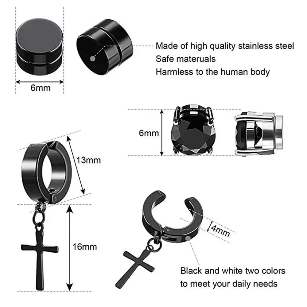 2pcs Punk Mens Strong Magnet Magnetic Ear Stud Set, Non Piercing Earrings Fake Cross Earrings Gift For Boyfriend Lover Jewelry - Image 5