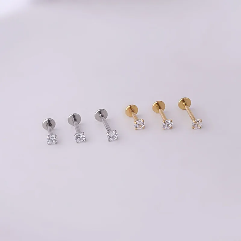 2pcs Stainless Steel Piercing Tragus Stud Earrings, Crystal Labret Small Ear Stud Helix Cartilage Earring for Women Body Jewelry - Image 4