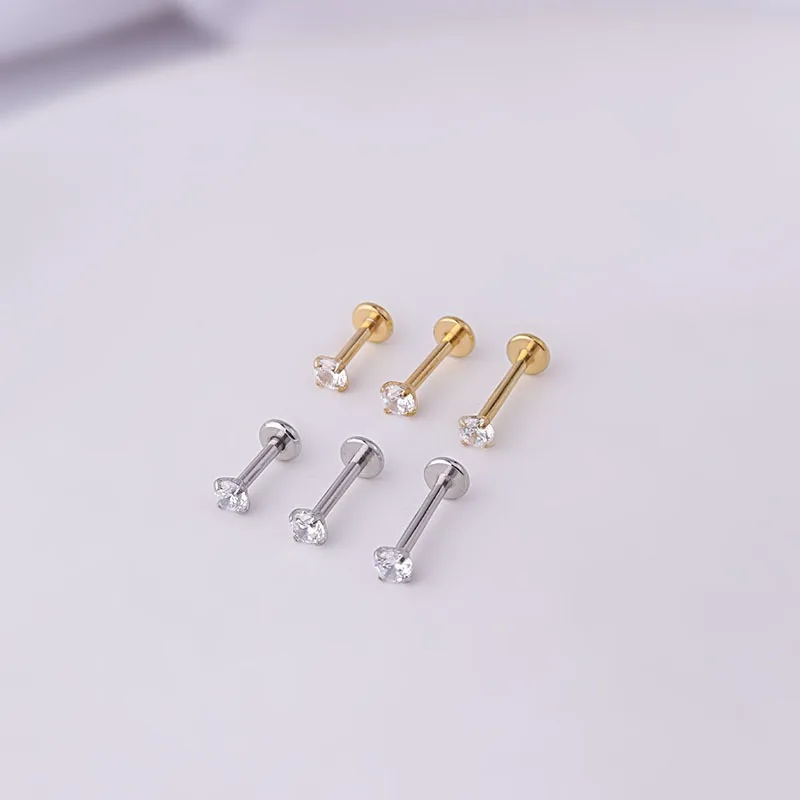 2pcs Stainless Steel Piercing Tragus Stud Earrings, Crystal Labret Small Ear Stud Helix Cartilage Earring for Women Body Jewelry - Image 3