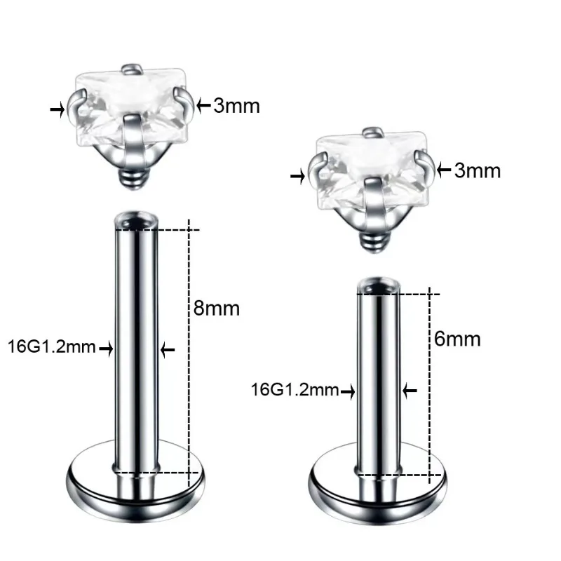 2pcs Stainless Steel Piercing Tragus Stud Earrings, Crystal Labret Small Ear Stud Helix Cartilage Earring for Women Body Jewelry - Image 5