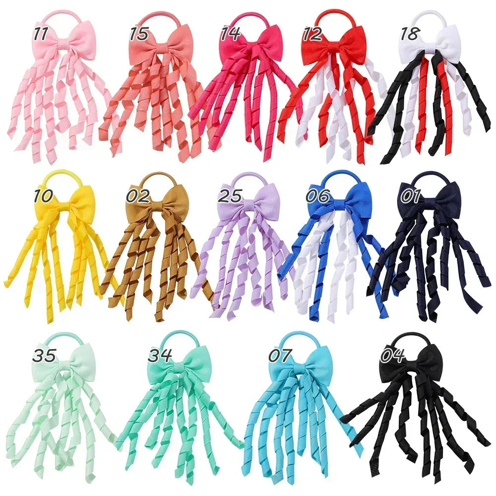 3 Inch Grosgrain Ribbon Bow Hair Ties for Baby Girls Long Curly Korker Hair Bows Elastic Colorful Kids Headwear Hair Accessories - Image 2