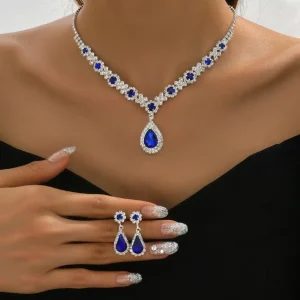 3 pieces of women's crystal droplet necklace with earrings set for Bridal wedding evening dress Light Luxury Elegant accessories