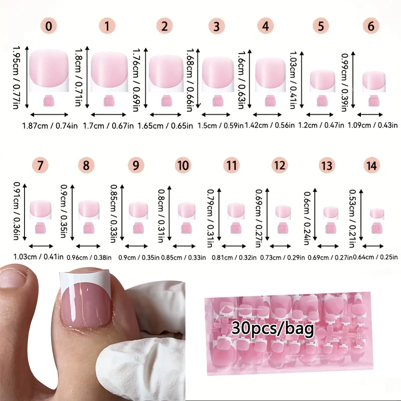 30pcs Square ToeNail Tips Summer French Gradient False Toe Nails Wearable Short Square Foot Nails Set Press On Nail - Image 2