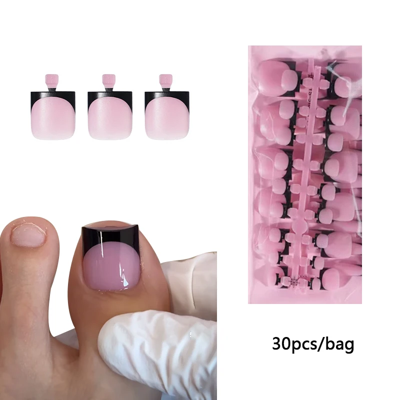 30pcs Square ToeNail Tips Summer French Gradient False Toe Nails Wearable Short Square Foot Nails Set Press On Nail - Image 5