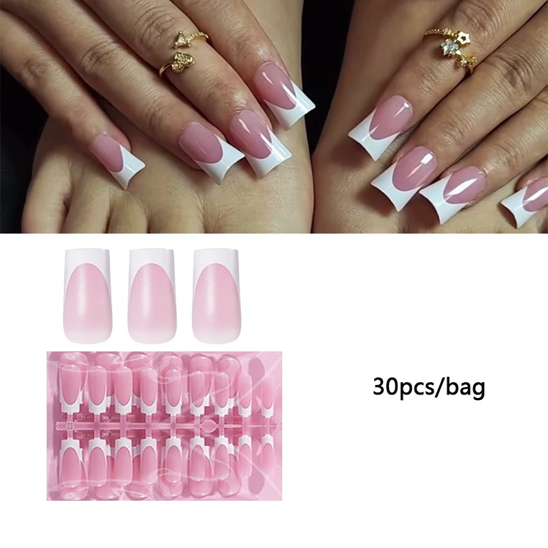 30pcs Square ToeNail Tips Summer French Gradient False Toe Nails Wearable Short Square Foot Nails Set Press On Nail - Image 4