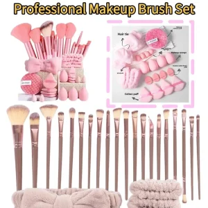 33Pcs Makeup Brushes Set Professional Makeup Tools Kit Soft Foundation Contour Blending Brushes With Headband Wristband For Girl