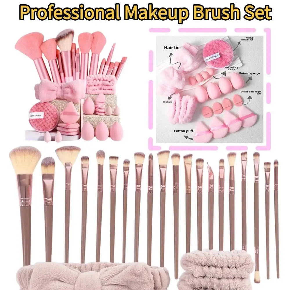 33Pcs Makeup Brushes Set Professional Makeup Tools Kit Soft Foundation Contour Blending Brushes With Headband Wristband For Girl