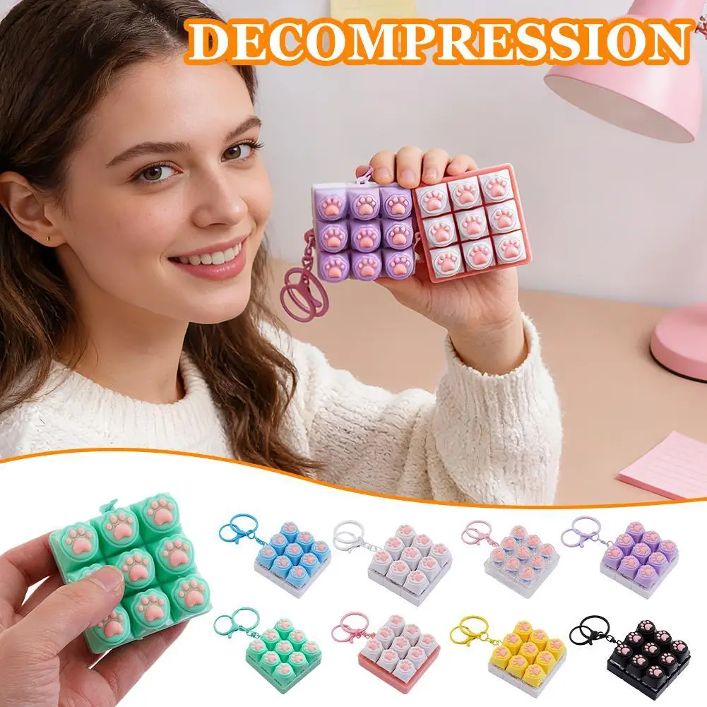 3/4/9Keys Finger Button Toys Stress Relief Finger Keyboard Caps Toy Keychain For Adult Gifts Decompression Button Toys