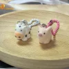 3D Flocking Animal Lanyard Keychain Mini Resin Fluffy Keyring Cute Bag Pendant Earphone Case Charms Car Key Holder Couple Gifts