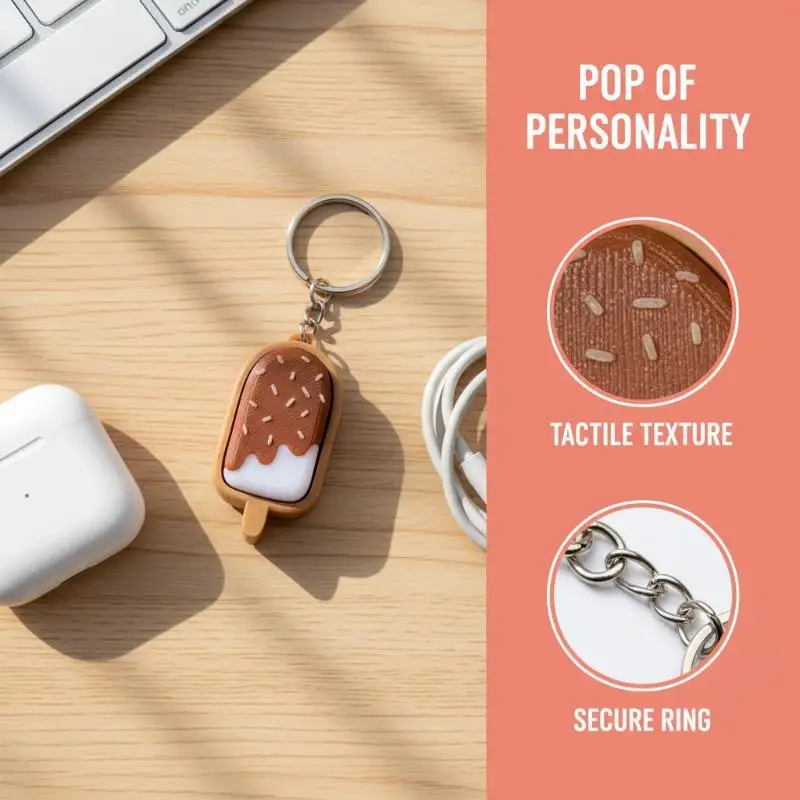 3D Printed Cute Ice Cream Clicker Keychain Bag Pendant Decompression Toy For Stress Relief , Anxiety & ADHD, Gift For Kids - Image 2