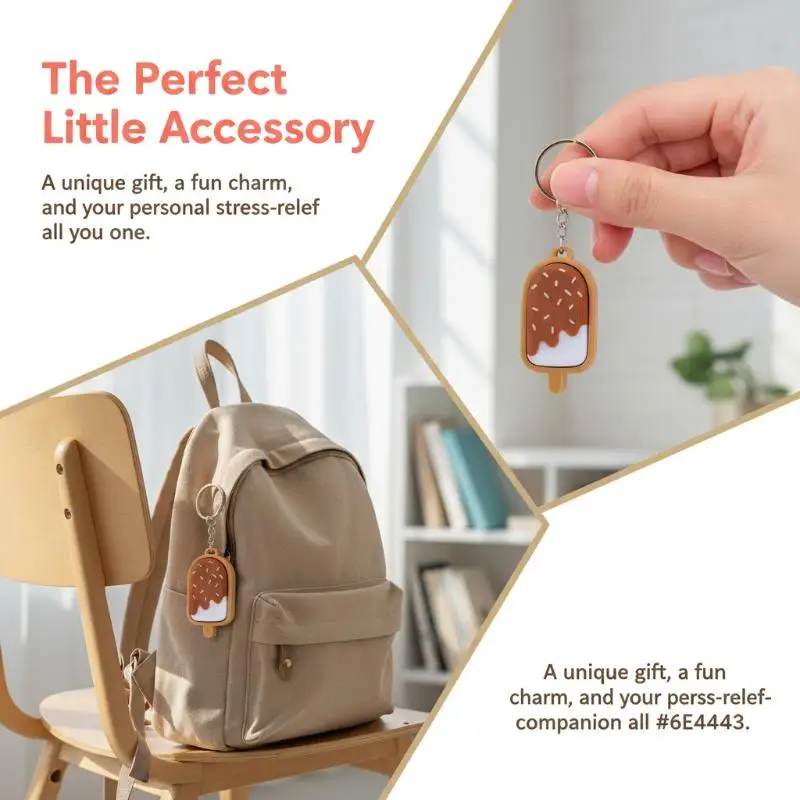3D Printed Cute Ice Cream Clicker Keychain Bag Pendant Decompression Toy For Stress Relief , Anxiety & ADHD, Gift For Kids - Image 5