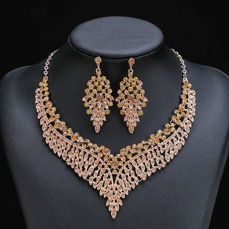 3PC Women's Fashion Starry Leaf Embellishments Necklace Earrings Jewelry Set Wedding Banquet Party Festival Gift 8884 - Image 5
