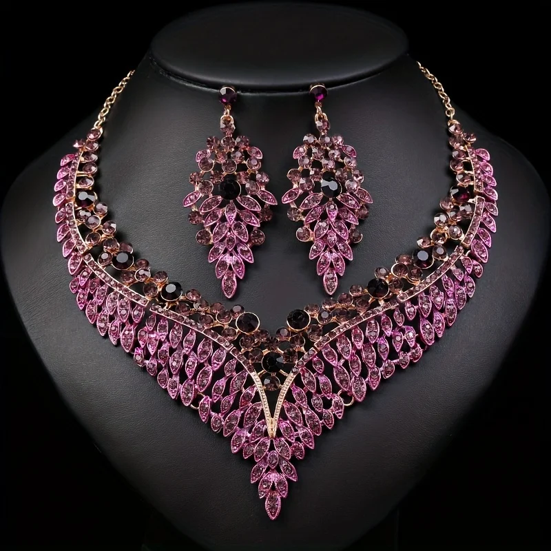 3PC Women's Fashion Starry Leaf Embellishments Necklace Earrings Jewelry Set Wedding Banquet Party Festival Gift 8884 - Image 4