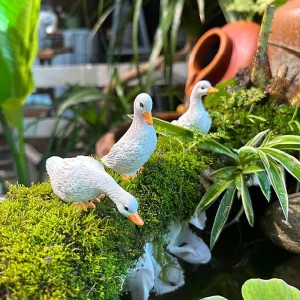 3pcs Cute White Duck Hydroponic Lotus Flower Pot Retro Resin Statue Outdoor Sculpture For Home Office Garden Desk Decor