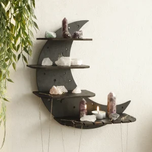 4-Tier Moon Wall Shelves 30cm Floating Wall Shelf Boho Country Rustic Shelf for Placing Crystal Stone Aromatherapy Essential Oil