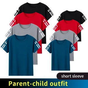 4/1 Pcs Summer Parent-child Quick-drying Solid Color Basic Men's Short-sleeved Loose Sports Running On The Breathable Boy T-shir