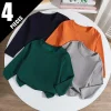 4/1 Piece Autumn And Winter Children's Solid Color Simple Waffle Grid Thin Long Sleeved T-shirt Boys And Girls Fashion Top